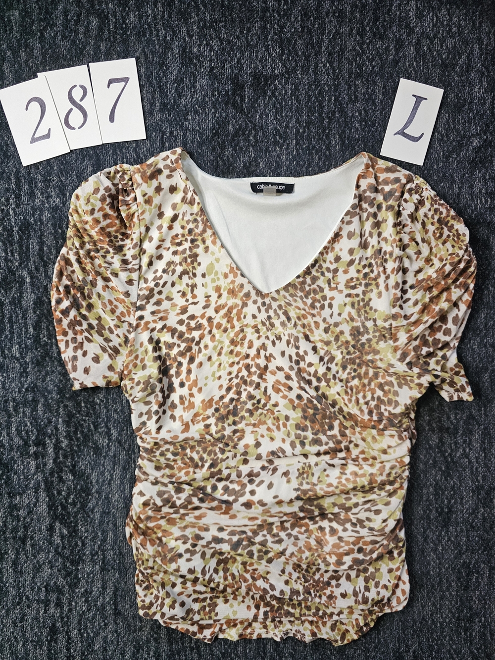 Cable & Gauge Brown and Tan Animal Print V-Neck Top